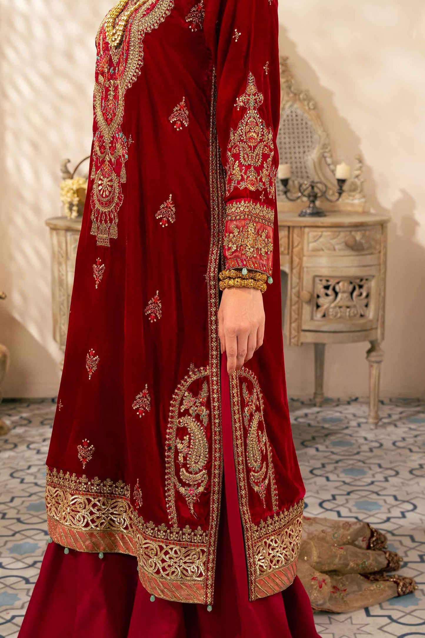 3 Piece Embroidered Velvet Suit