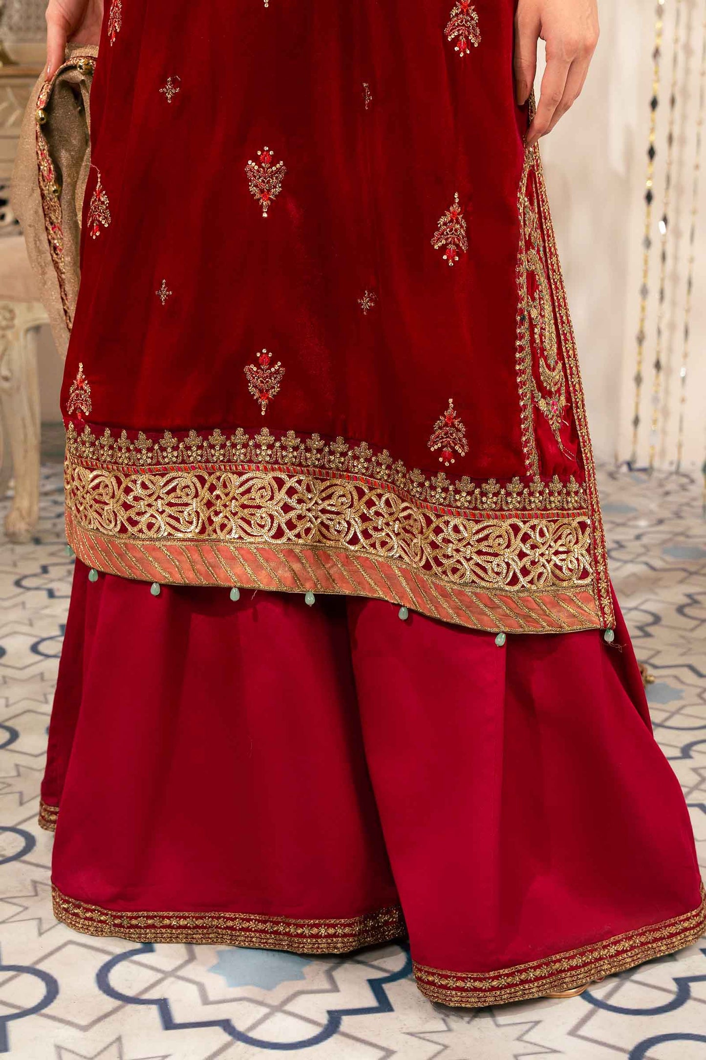 3 Piece Embroidered Velvet Suit