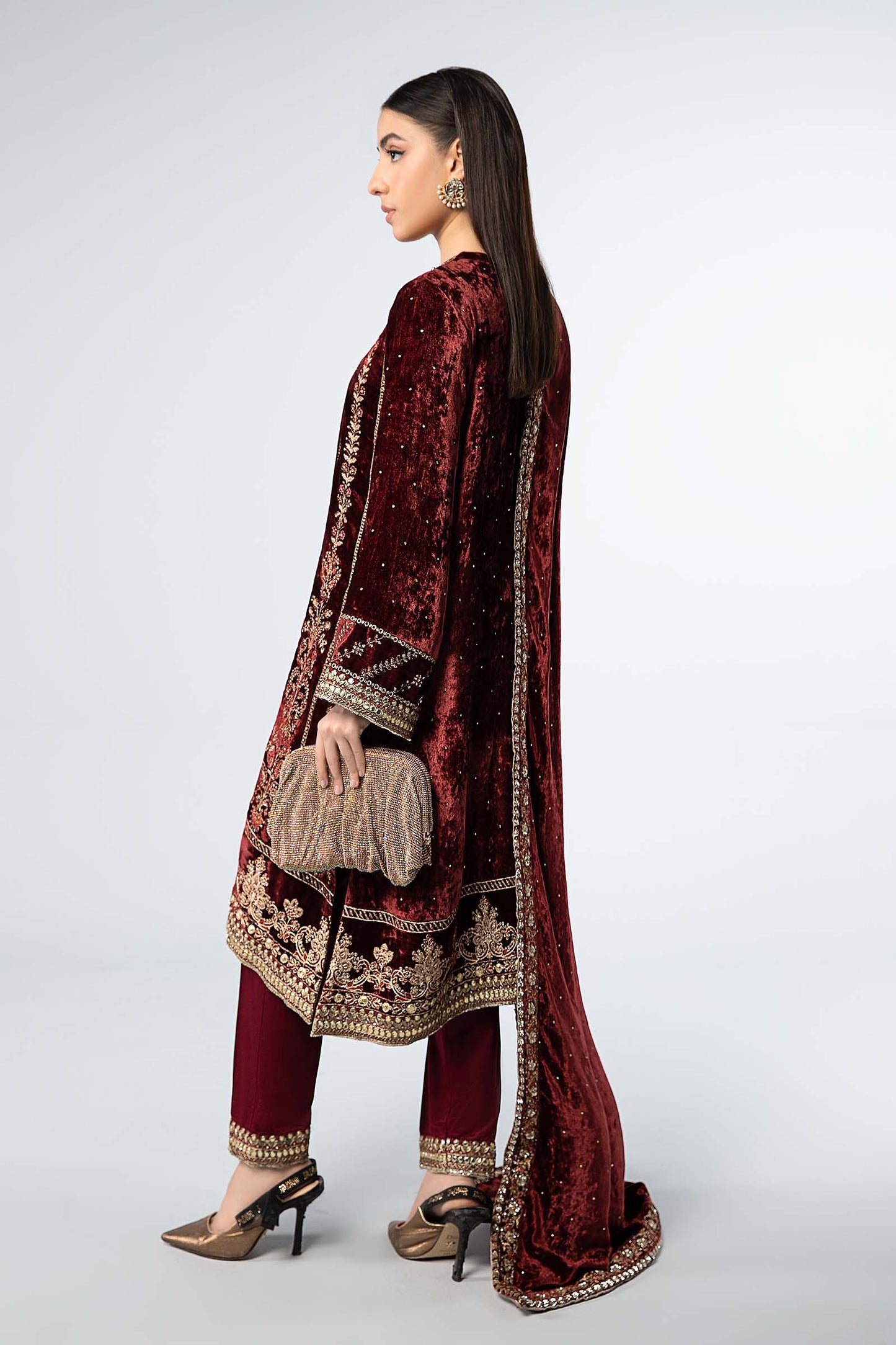 3 Piece Embroidered Velvet Suit