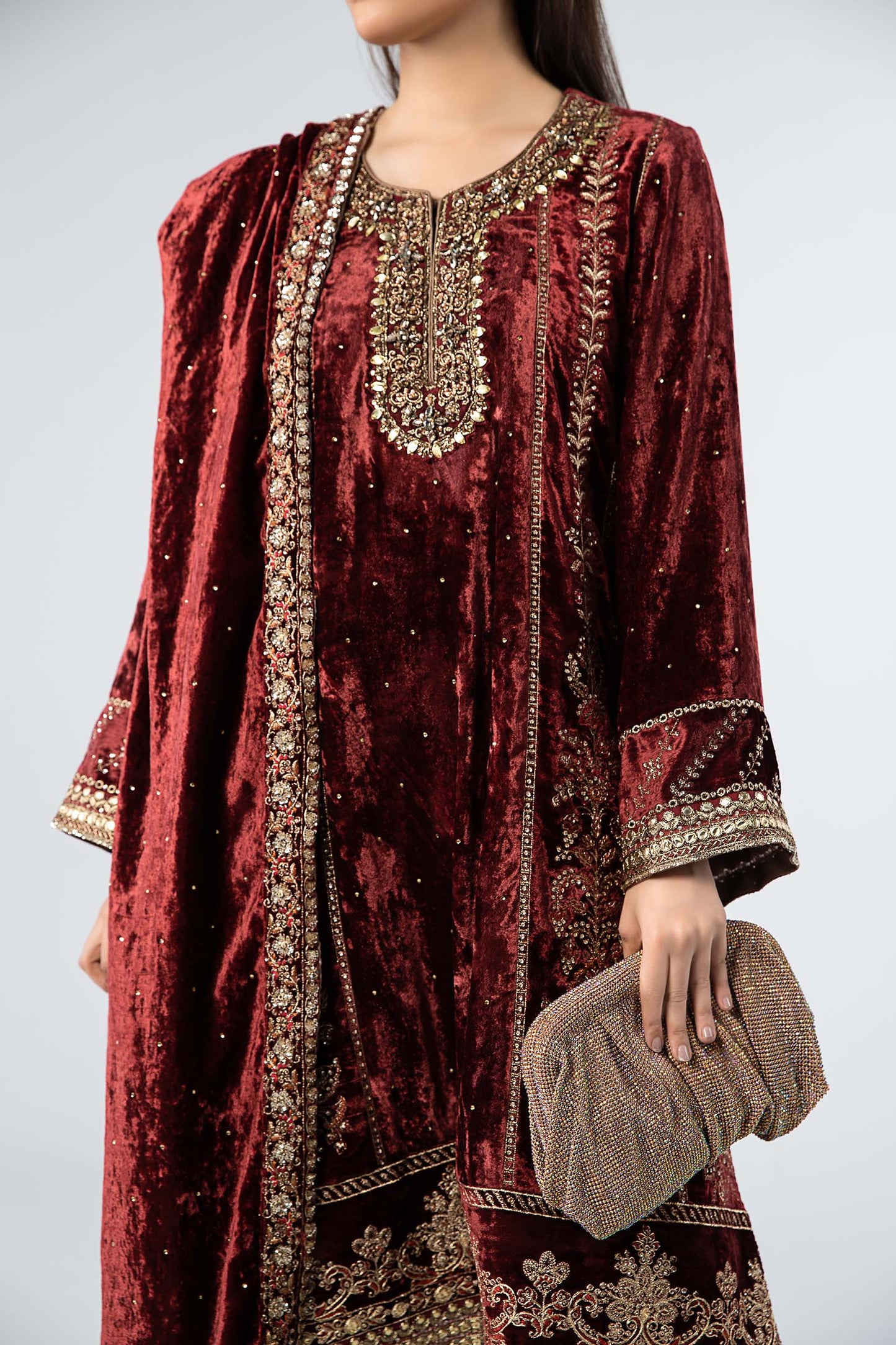 3 Piece Embroidered Velvet Suit