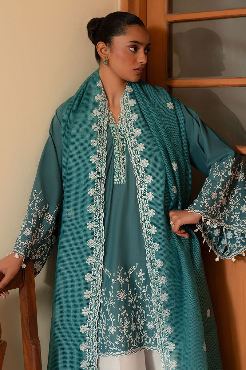 TEAL DREAM-3PC (SHIRT, TROUSER & DUPATTA)
