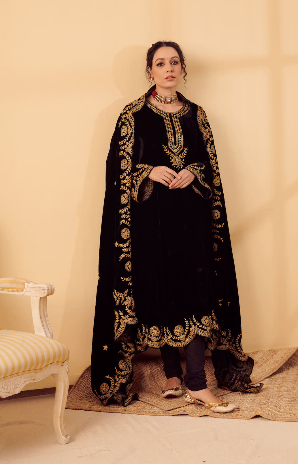 Naveli Black Zari Embroidered Anarkali Set