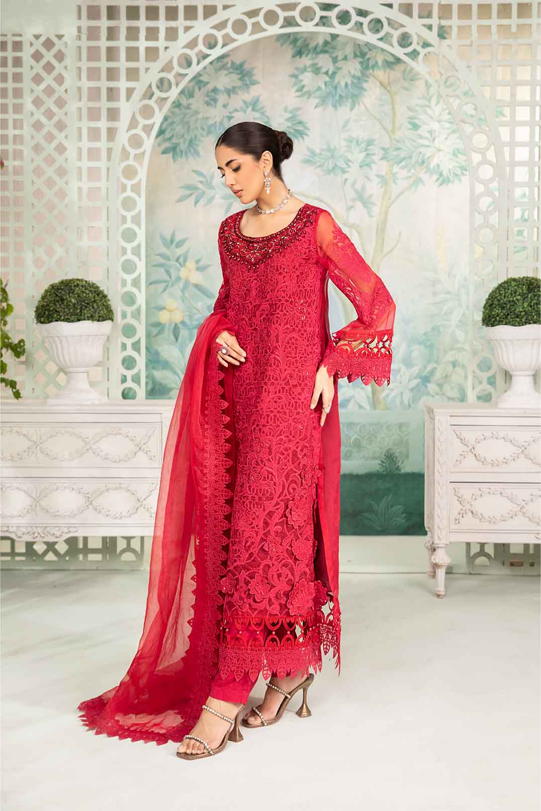 3 Piece Embroidered Organza Suit