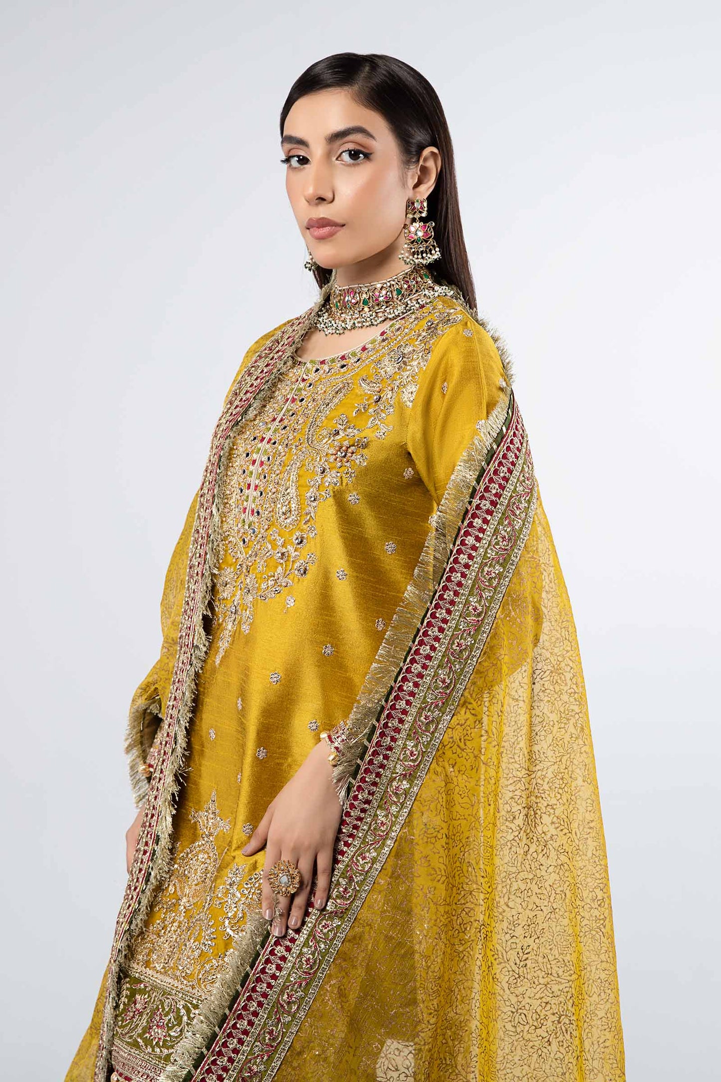 3 Piece Embroidered Raw Silk Suit