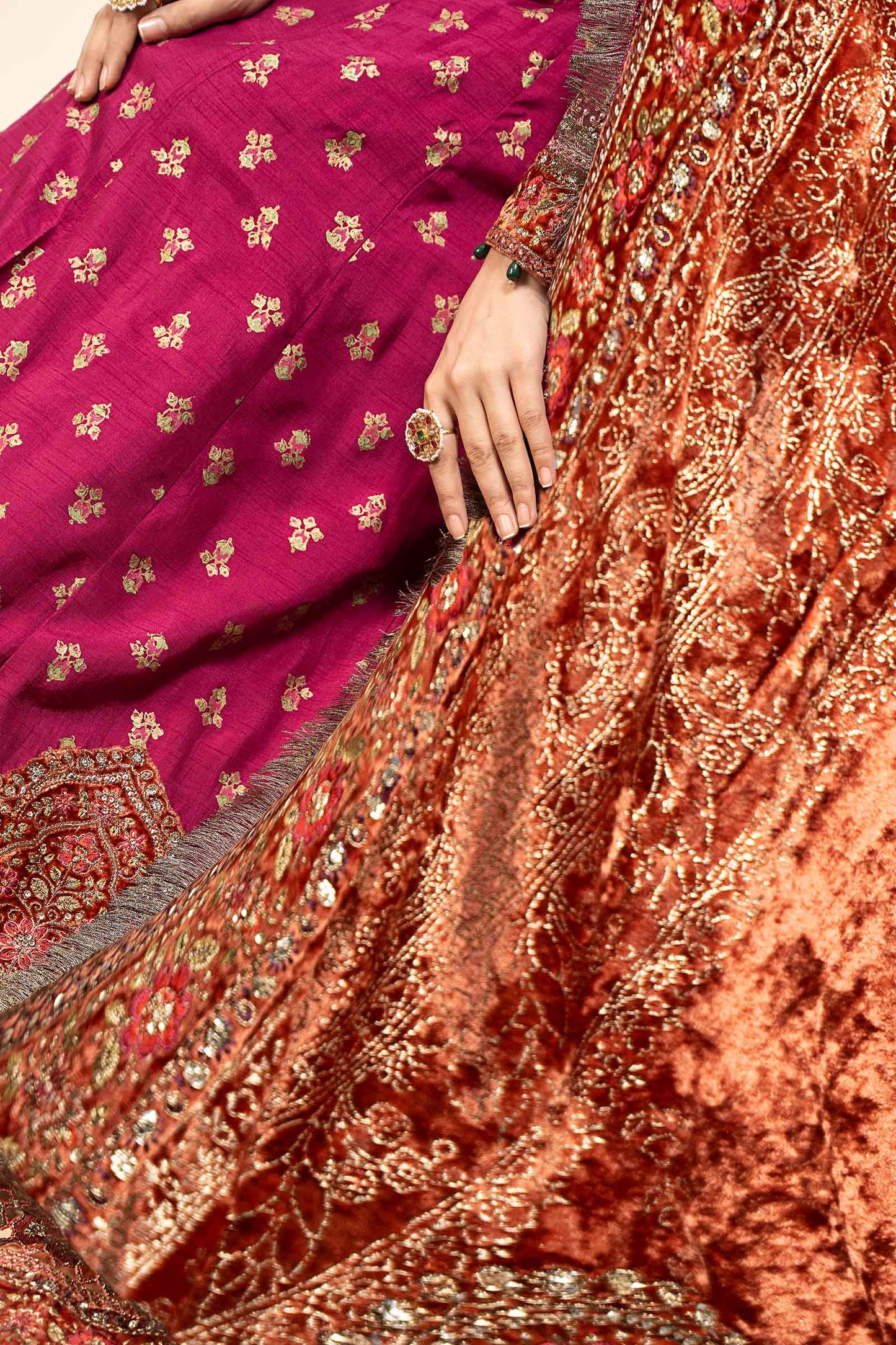 3 Piece Embroidered Raw Silk Suit