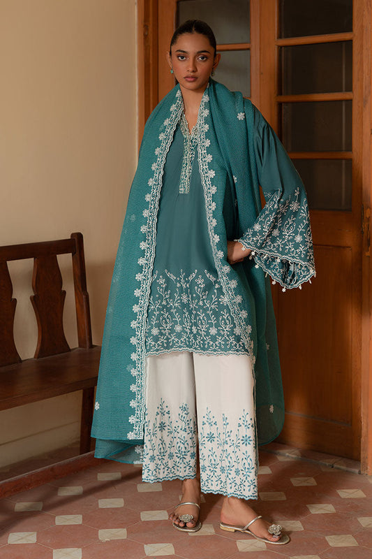 TEAL DREAM-3PC (SHIRT, TROUSER & DUPATTA)