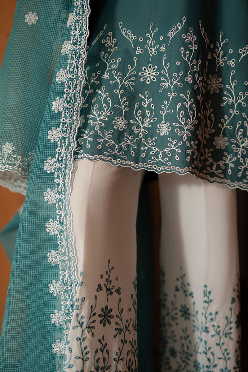 TEAL DREAM-3PC (SHIRT, TROUSER & DUPATTA)